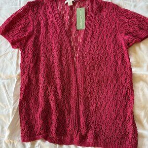 NWT Coldwater Creek Women’s Linen/Cotton Crochet Sweater Shrug, Raspberry PXL